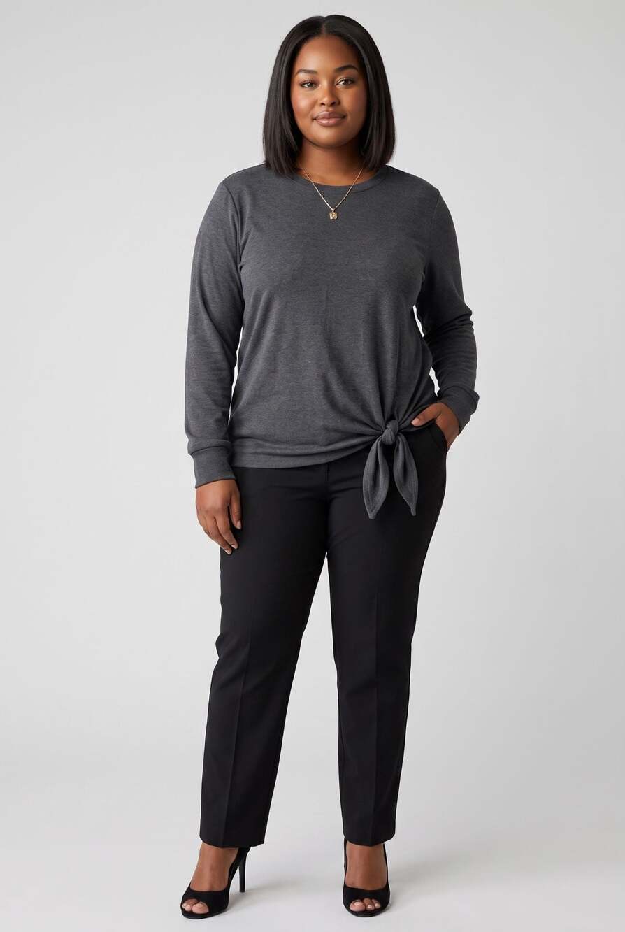 NY Threads Women's Tunic Long Sleeve Twist Knot Tee Shirt Dark Grey Large
